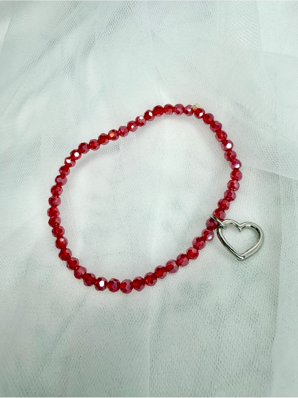 Red Crystal Beaded Heart Charm Bracelet